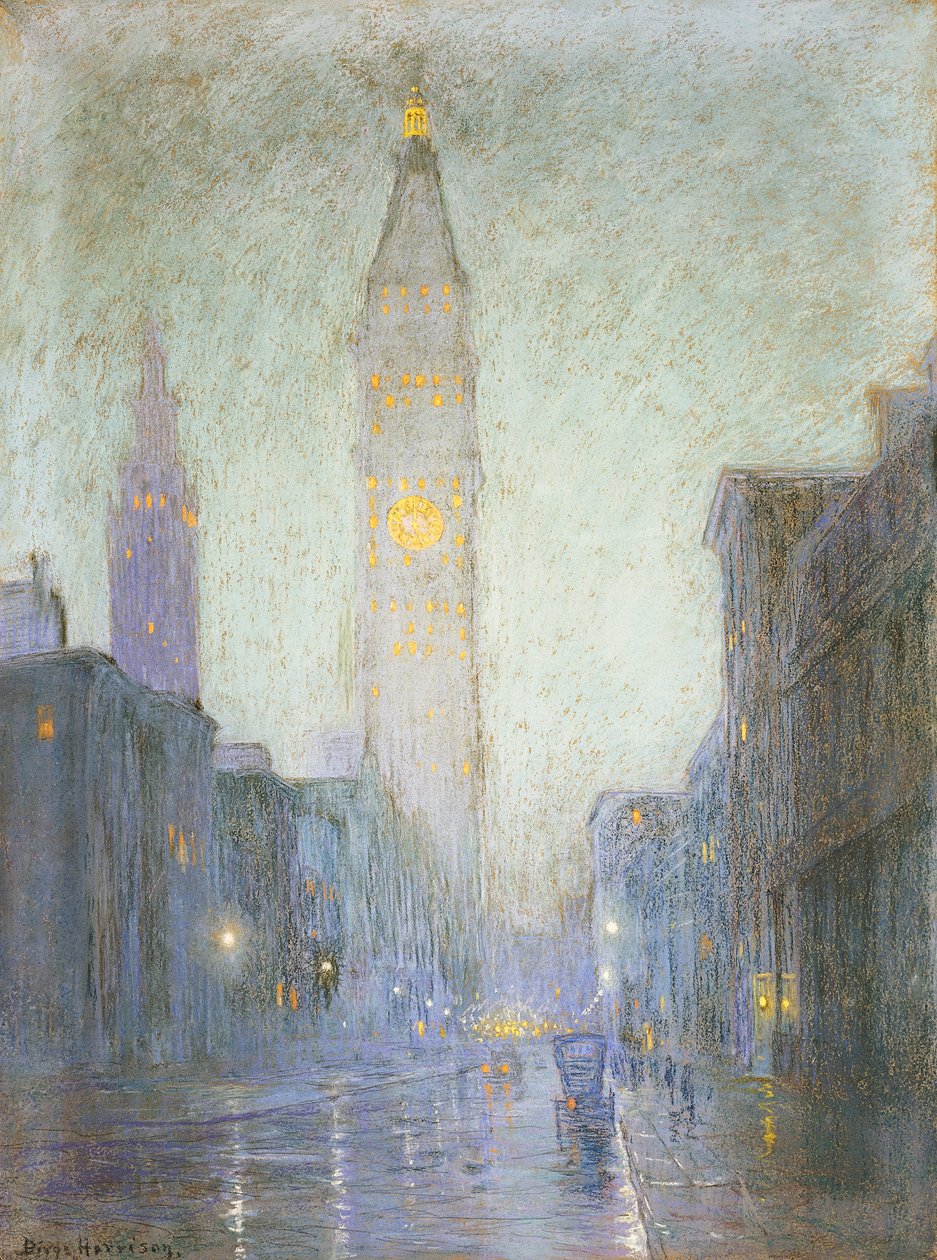 Madison Avenue em Twilight, c.1911 (pastel em papel pardo) de Lowell Birge Harrison