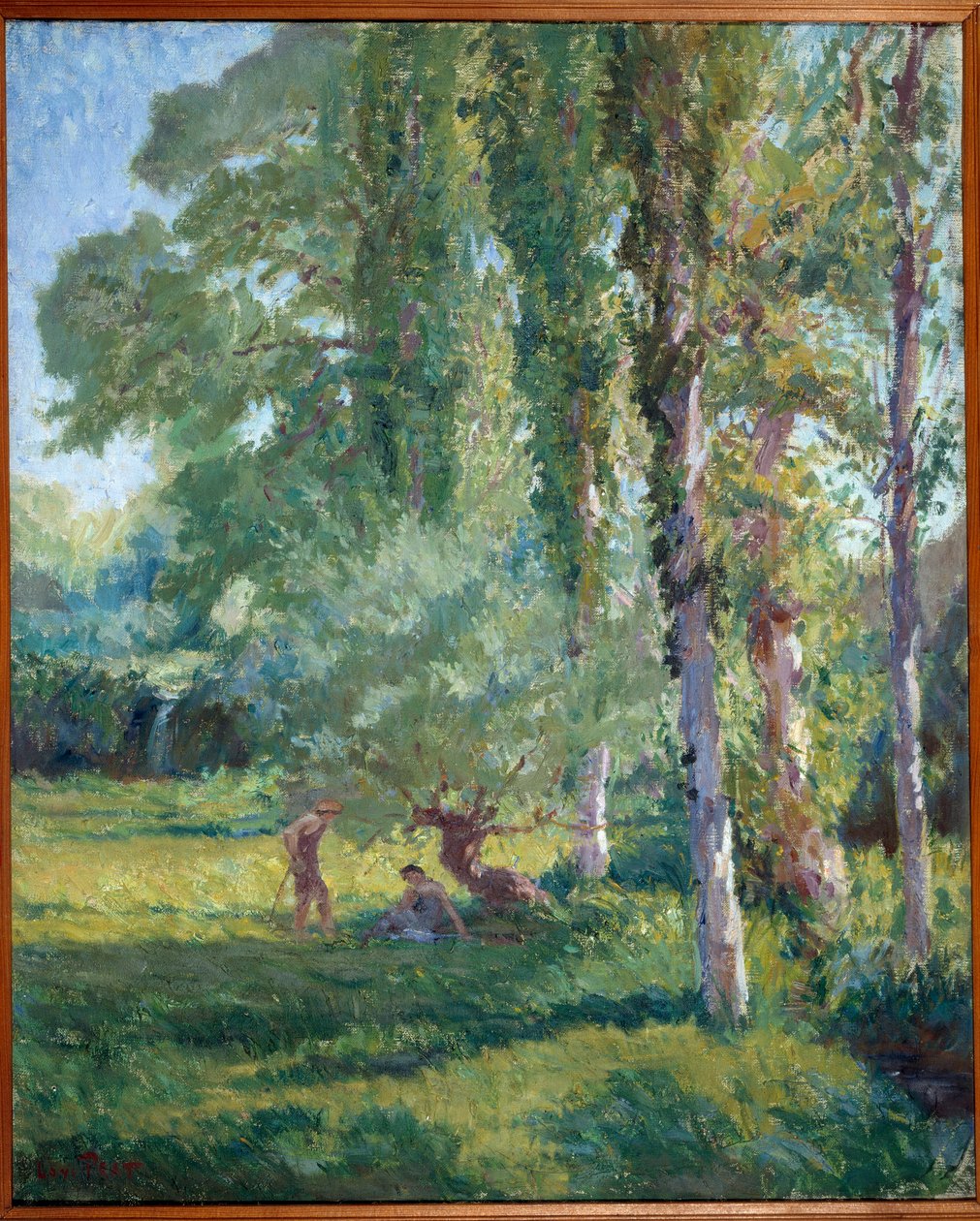 Casal na relva debaixo de um choupo Pintura por Loys Prat (1879-1934), século XX. Óleo sobre tela. Donzere, Câmara Municipal. de Loys Prat
