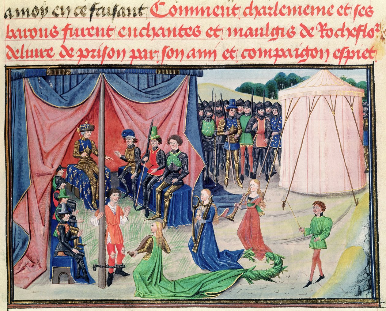 5072 f.233v Charlemagne e seus barões encantados, do ciclo Renaud de Montauban de Loyset Liedet