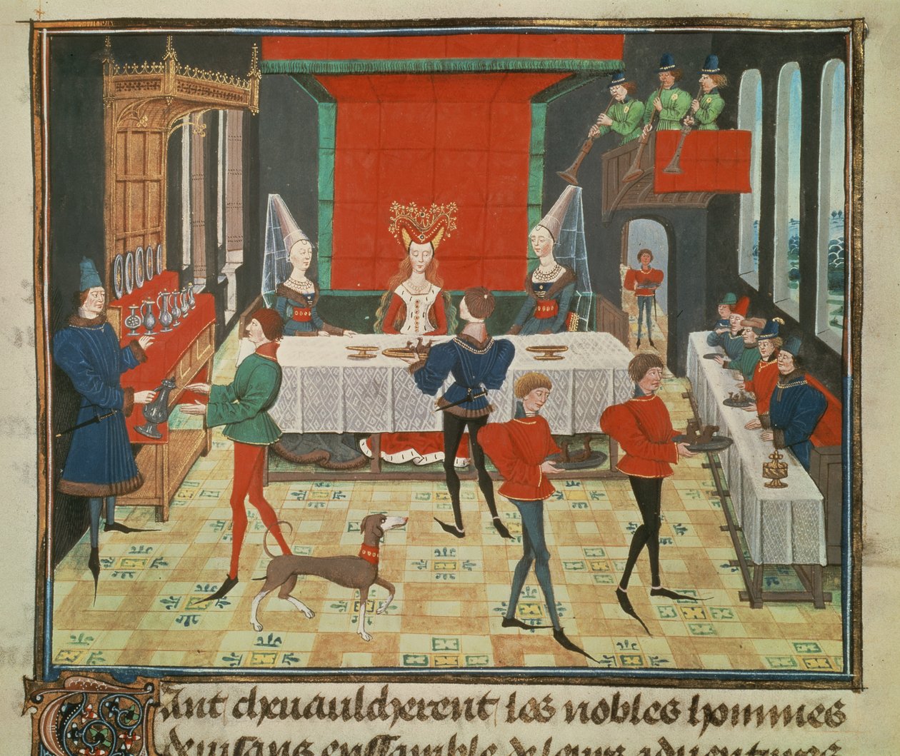 Ms 5073 f.140v Serviço de Mesa de uma Senhora da Qualidade, do ciclo Renaud de Montauban de Loyset Liedet