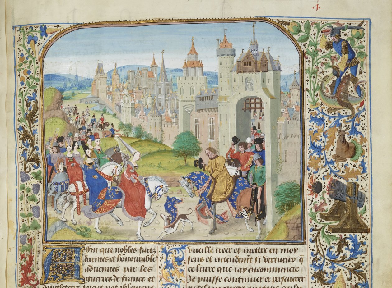 Isabel da França recebida por seu irmão Carlos IV em Paris, ca 1470-1475. de Loyset Liedet