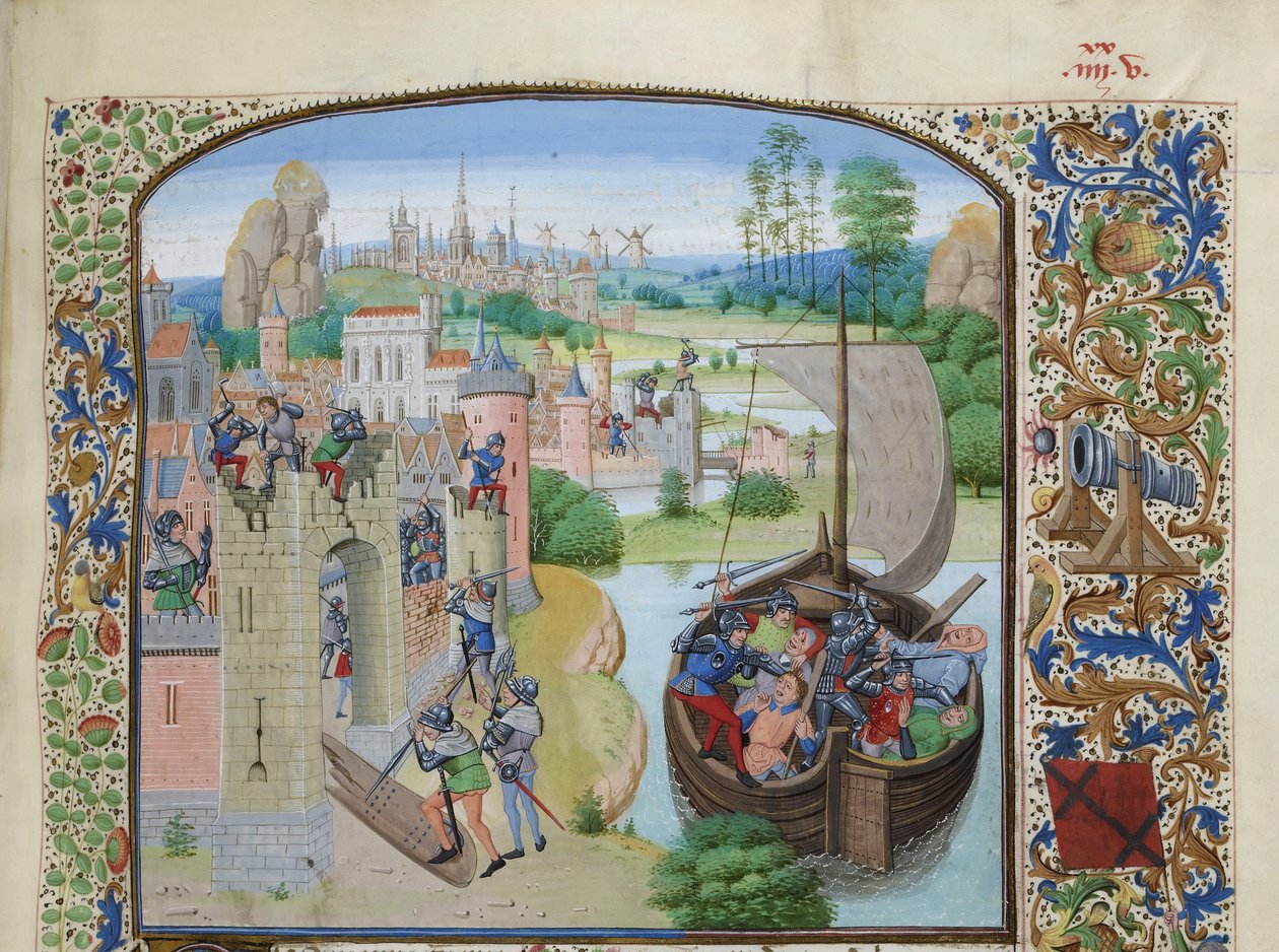 Massacre de comerciantes de Ghent em Audenarde 1380, ca 1470-1475. de Loyset Liedet