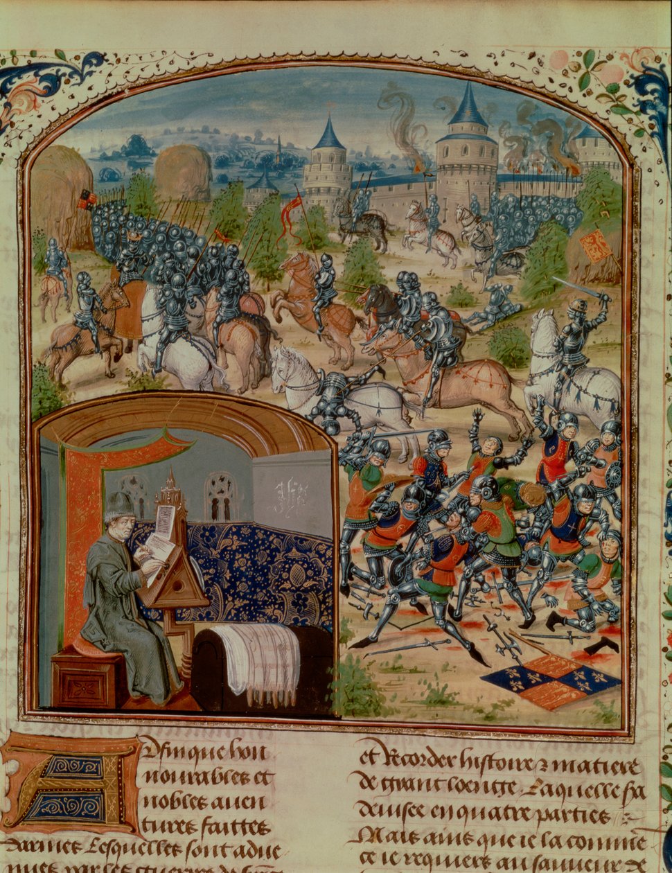 A Guerra dos Cem Anos, em miniatura a partir de uma cópia do século XV da Crónica de França de Froissart, século XV de Loyset Liedet