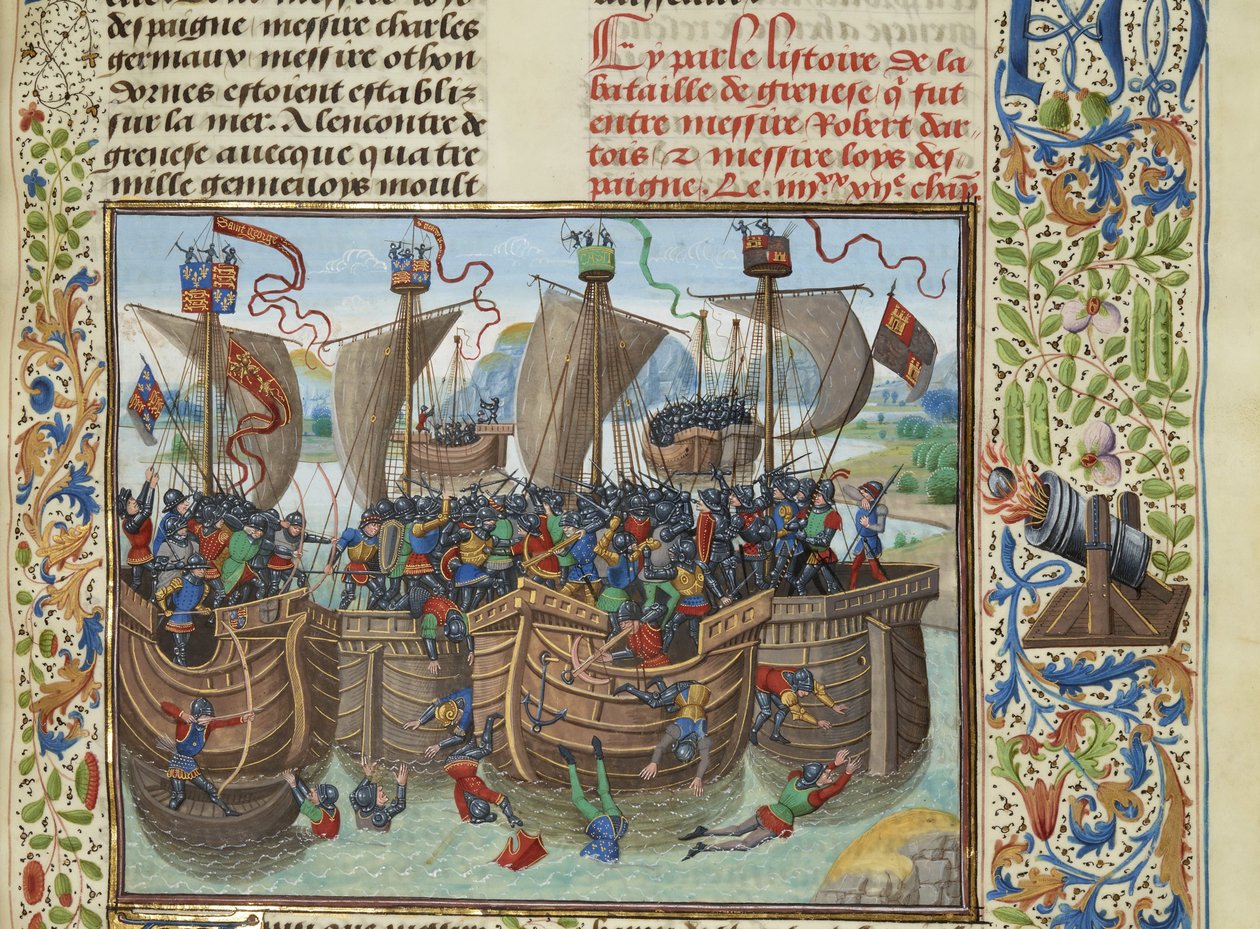 A batalha naval de Guernsey, 1342, ca 1470-1475. de Loyset Liedet