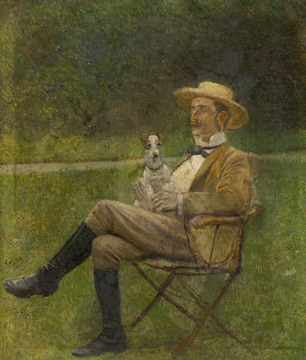 Estudo de um homem sentado com um cachorro de Laszlo Mednyanszky