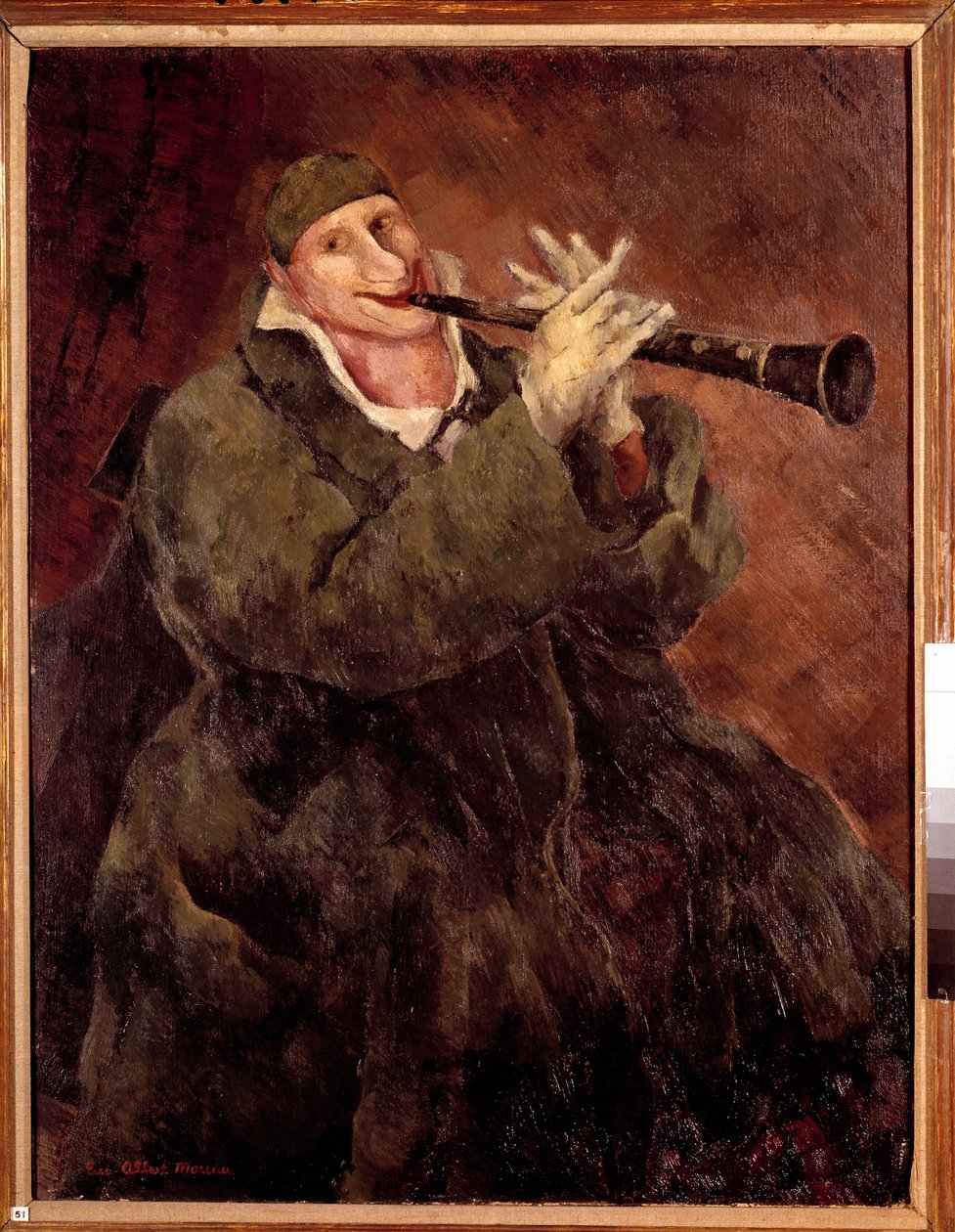 Grock tocando trompete O palhaço Gock (1880-1959) tocando clarinete. Pintura de Luc Albert Moreau (1882-1948) século XX. Paris. Museu Municipal de Arte Moderna de Luc Albert Moreau