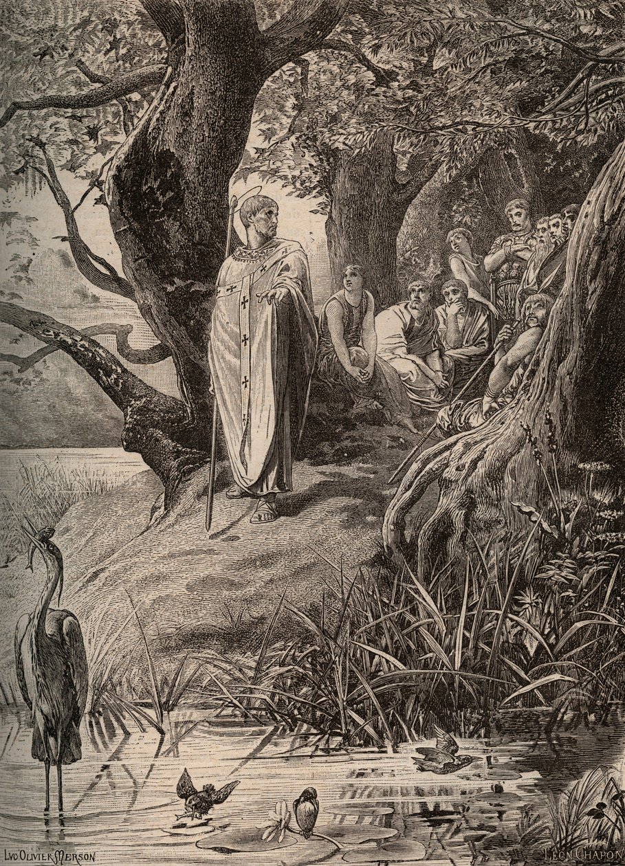Pedido de desculpas das aves pesqueiras, conta São Martinho aos habitantes das margens do Loire - gravura de Luc Olivier Merson (1846-1920) de Luc Oliver Merson