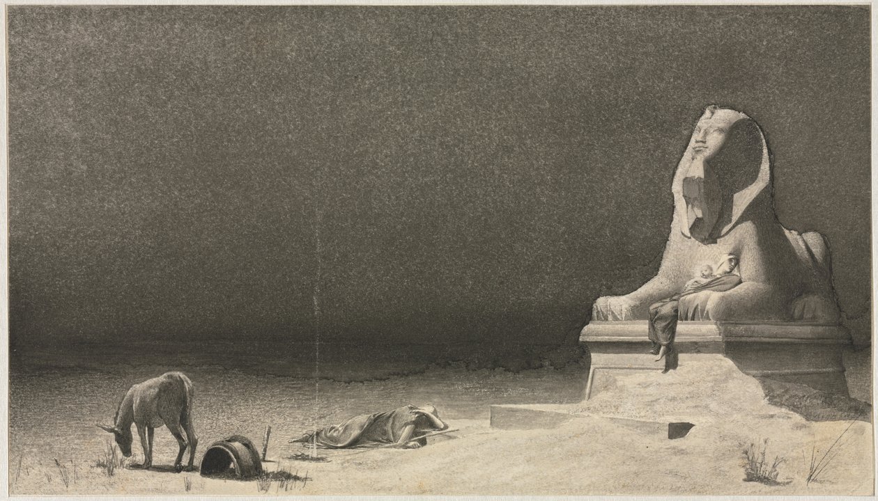 O resto da fuga para o Egito, esboço de uma esfinge [] verso, c. 1879-80. de Luc Olivier Merson
