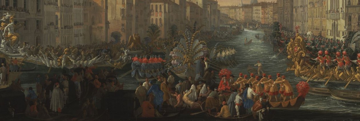 Regata no Grande Canal em homenagem a Frederico IV, rei da Dinamarca detalhe de Luca Carlevarijs
