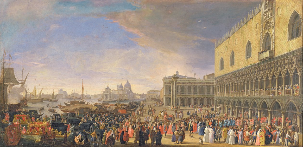 Chegada do Comte Languet de Gergy no Palazzo Ducale, Veneza, novembro de 1726 de Luca Carlevaris