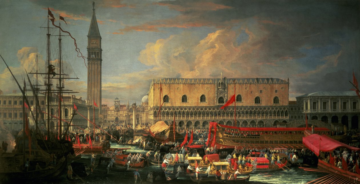Bucintoro no Bacino, Veneza de Luca Carlevaris