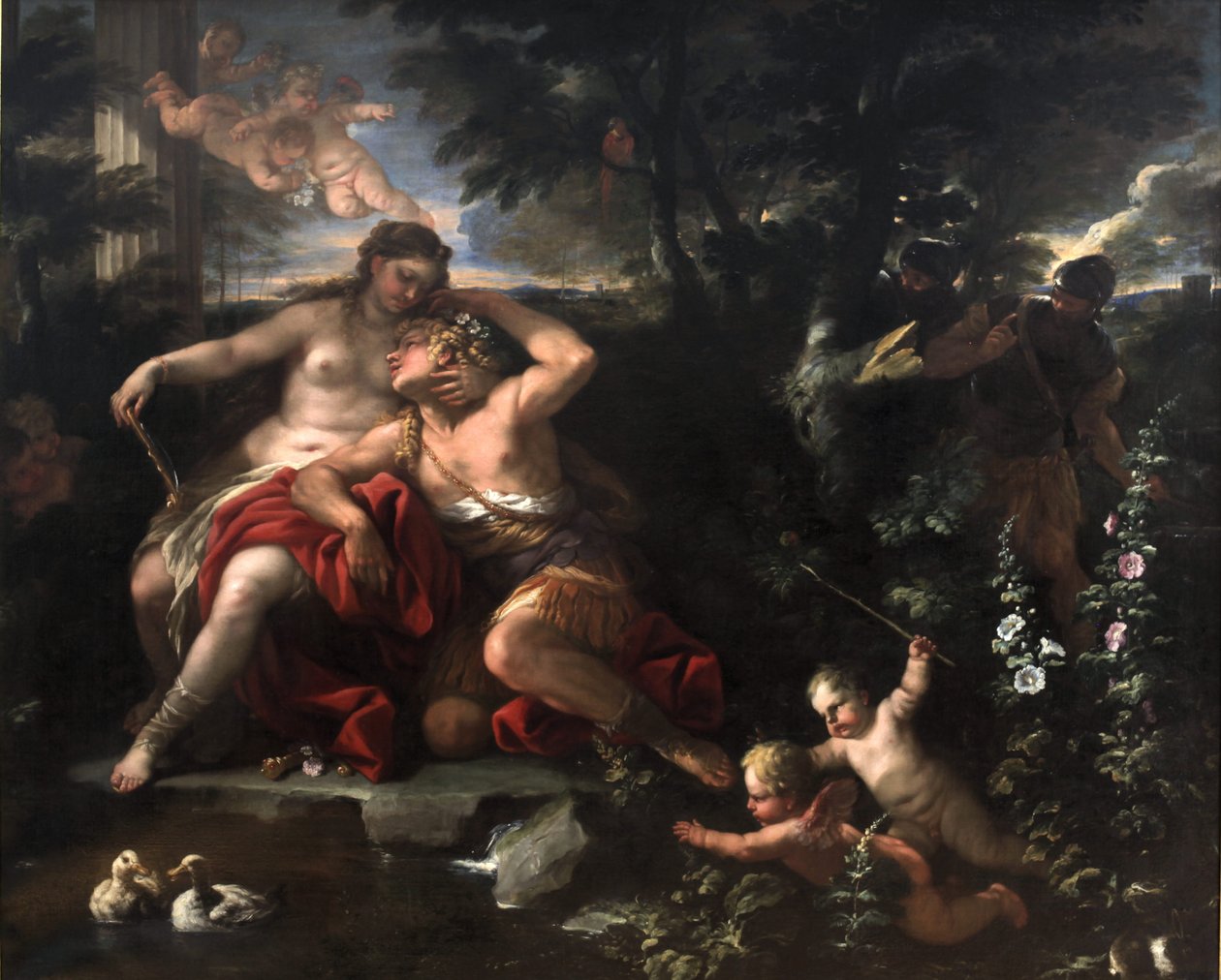 Renaud e Armide descobertos pelos cavaleiros de Luca Giordano
