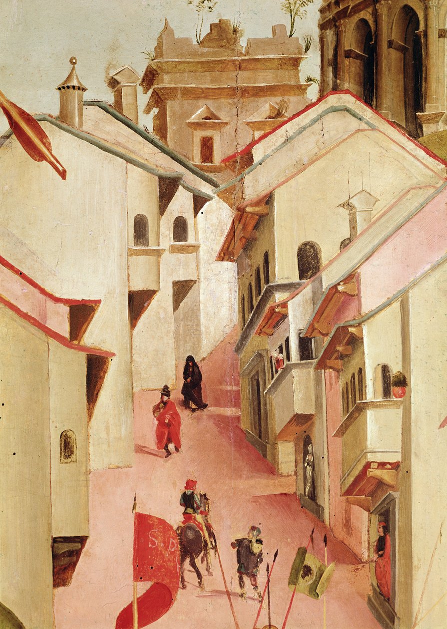 O martírio de São Sebastião, detalhe da cidade (detalhe de 165896) de Luca Signorelli