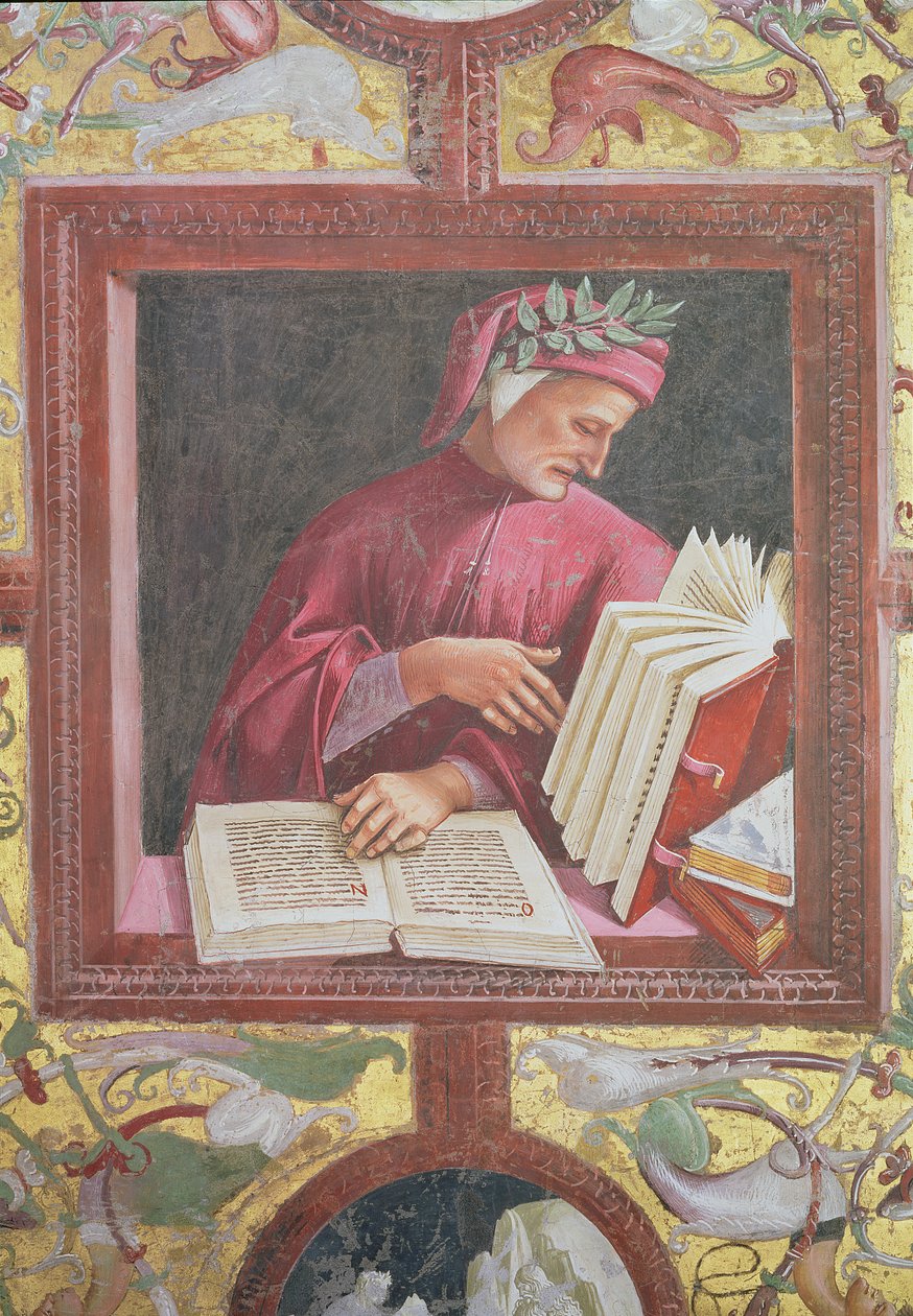 O poeta Dante (1265-1321) detalhe do ciclo do último julgamento na capela de San Brixio, 1499-1504 de Luca Signorelli