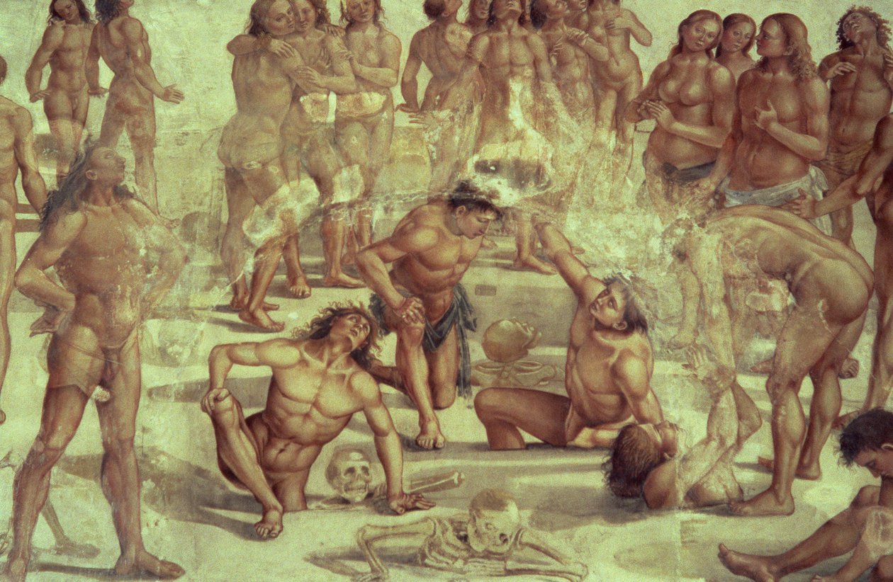 A ressurreição da carne, detalhe do último julgamento, 1499-1504 de Luca Signorelli