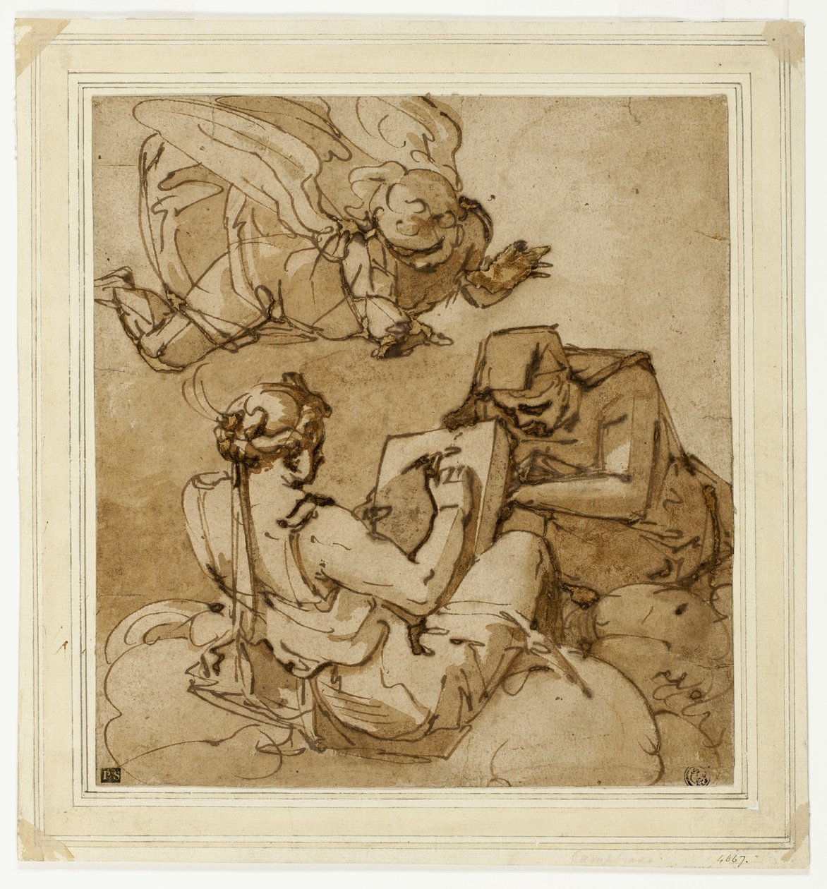 Assunto alegórico (Anjo sobre duas Sibilas) de Luca Cambiaso