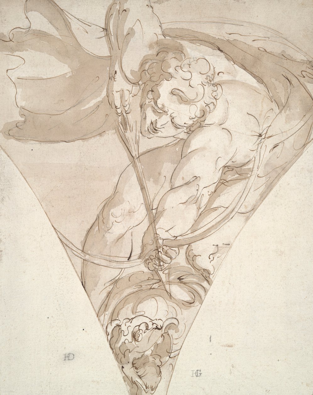 Apollo Killing the Python, estudo para um spandrel no Palazzo Antonio Doria (Palazzo della Prefettura), Gênova de Luca Cambiaso
