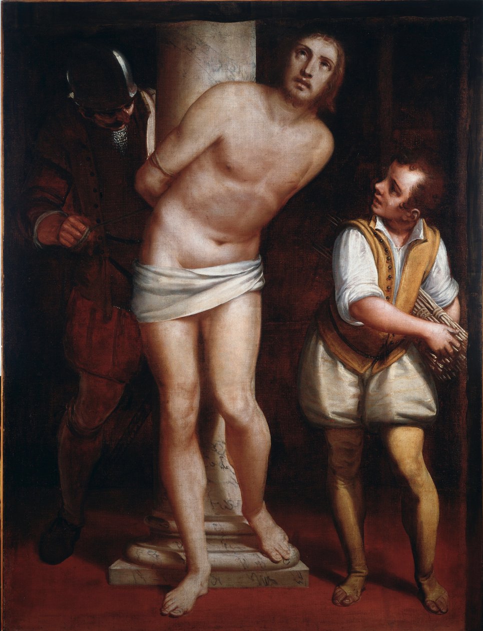 Cristo na coluna ou a flagelação Pintura de Luca Cambiaso (1527-1585) Dim 171x130 cm Genes, Musei di Strada Nuova (ex Palazzo Bianco) de Luca Cambiaso