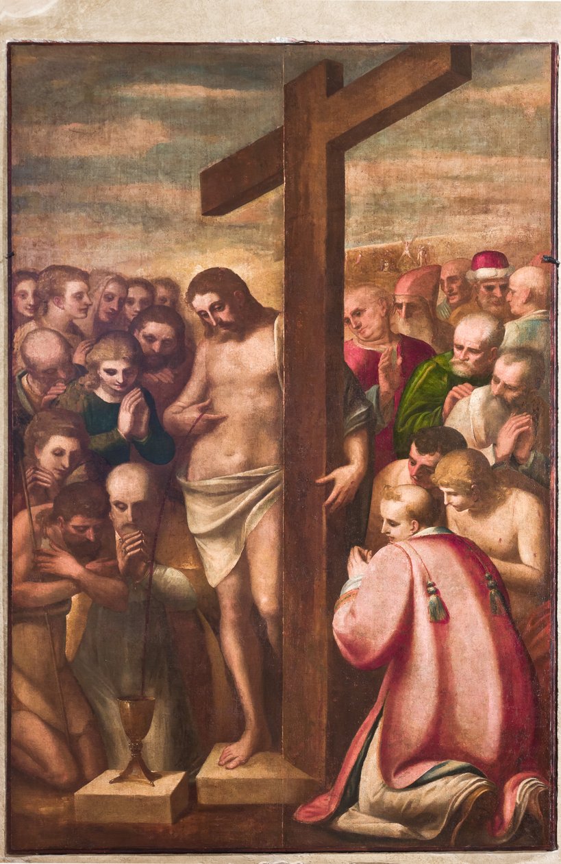 Génova, Duomo (Catedral de São Lourenço), sacristia, capela: "Cristo Eucarístico adorado pelos Santos", de Luca Cambiaso, cerca de 1580 de Luca Cambiaso