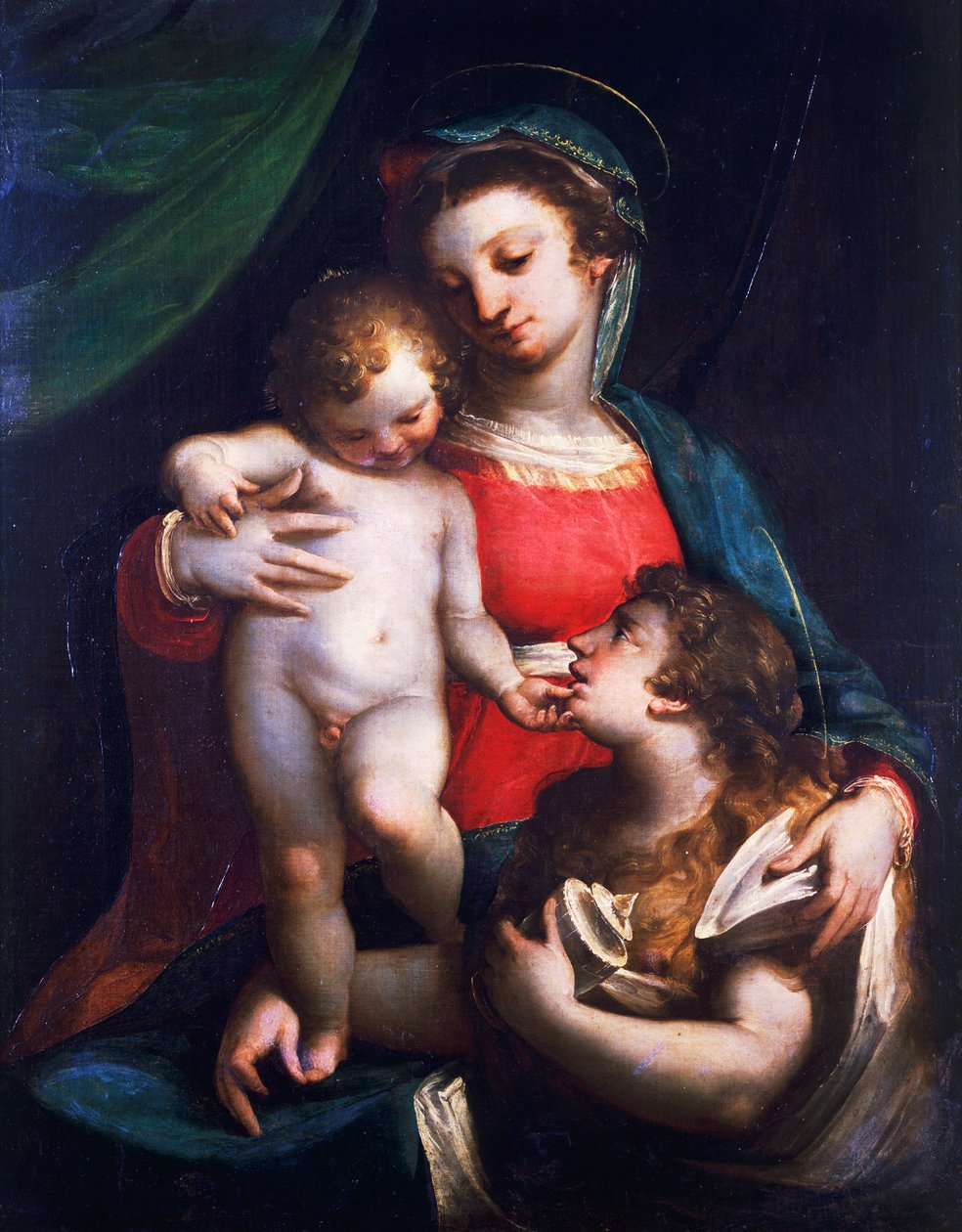 Madonna e Criança com Maria Madalena, de Luca Cambiaso (1527-1585), óleo sobre tela de Luca Cambiaso