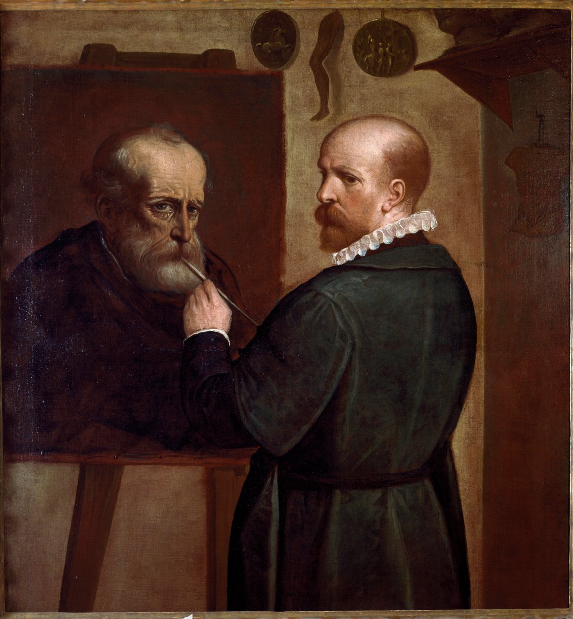 Auto-retrato do artista fazendo o retrato de seu pai Pintura de Luca Cambiaso (1527-1585) 1570 aproximadamente. Sol. 104x97 cm Genes, Musei di Strada Nuova de Luca Cambiaso