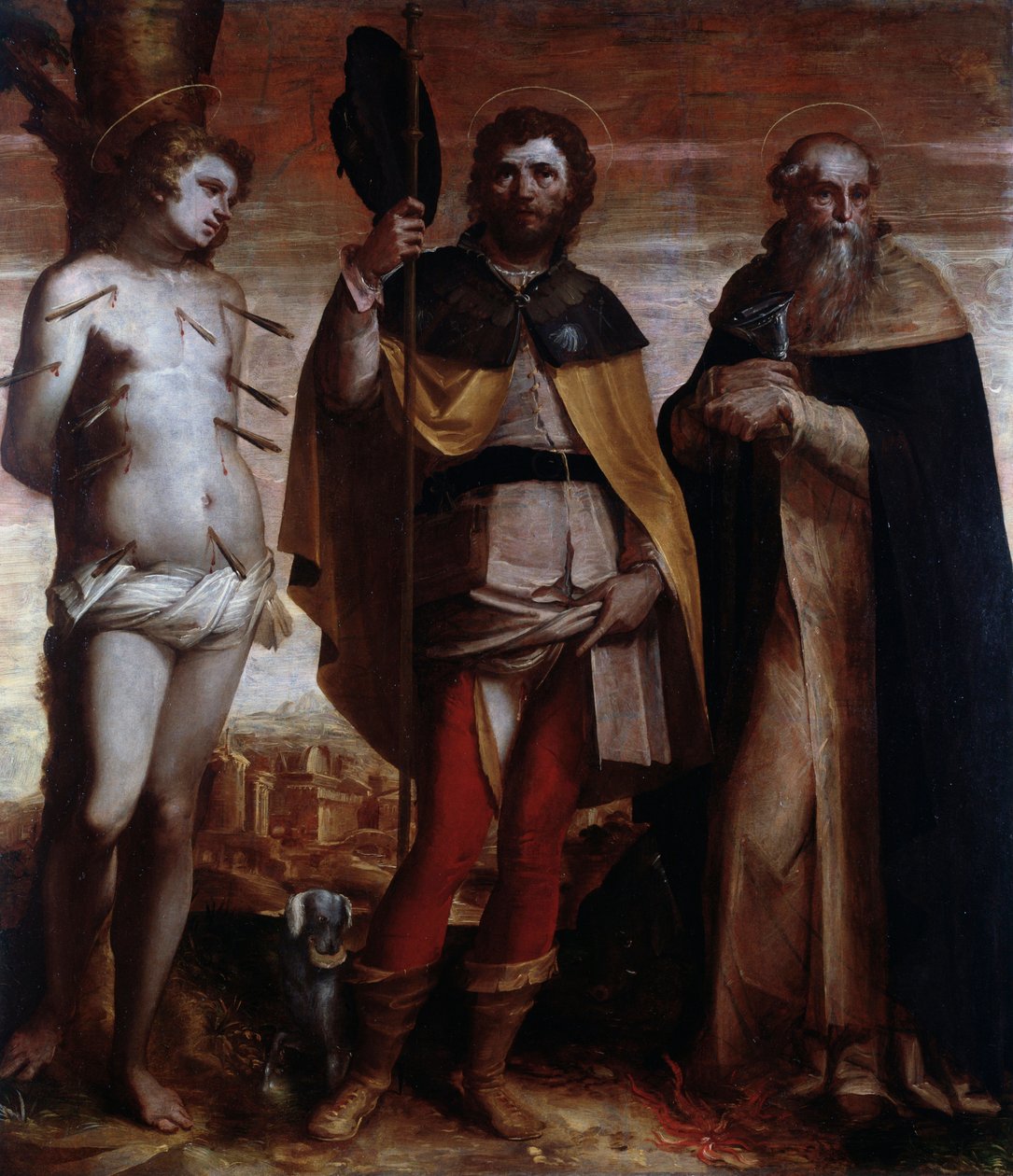 São Roch, São Sebastião e Santo Antônio o Grande (Pintura de Luca Cambiaso