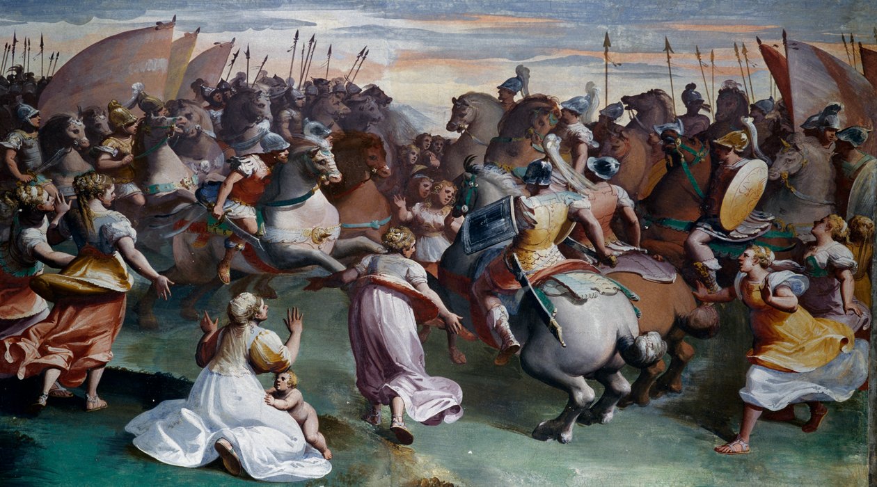 A violação de Sabine (século XVI), por Luca Cambiaso (1527-1585), fresco, Villa Imperiale, Génova, Ligúria, Itália de Luca Cambiaso
