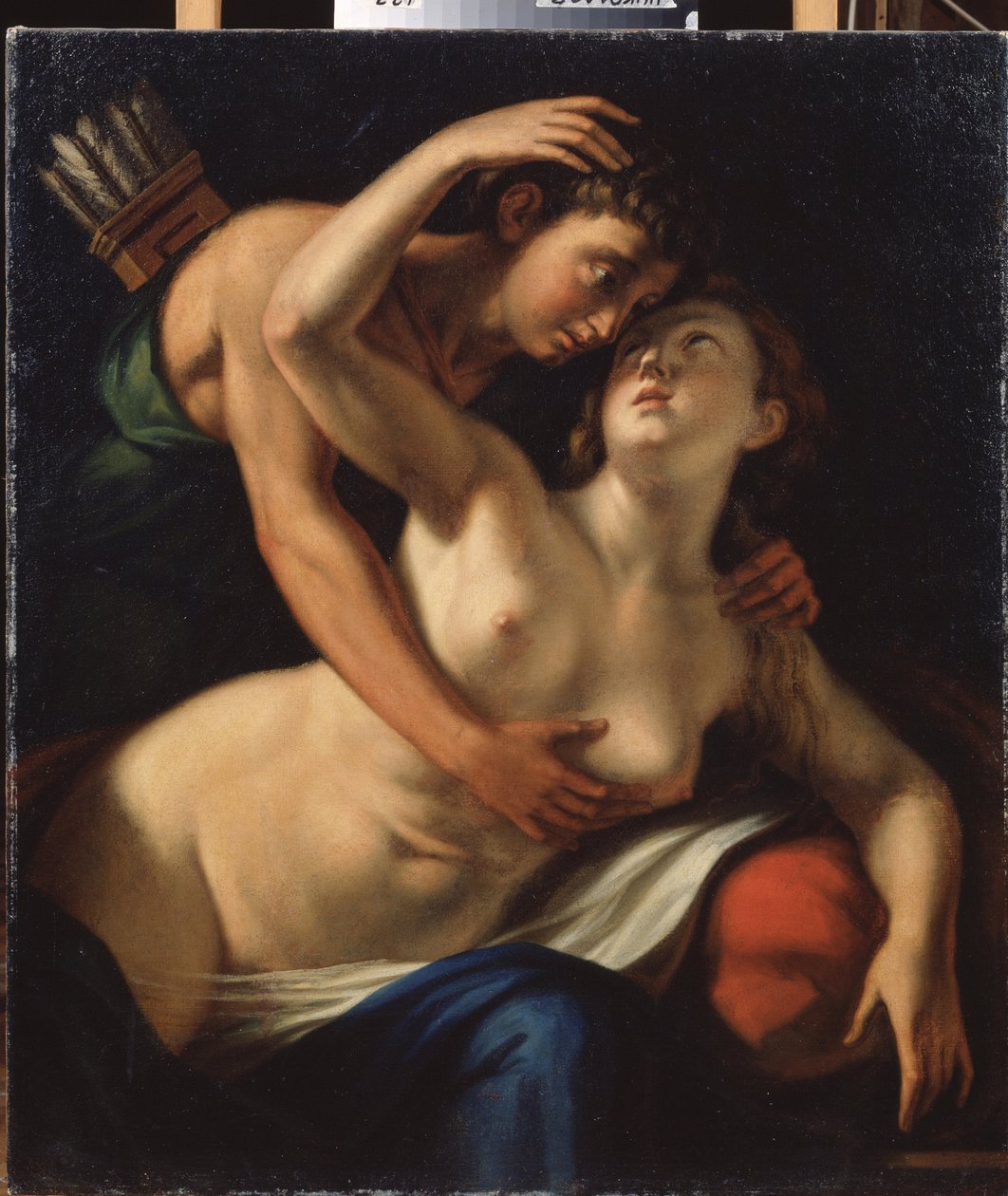 "Venus et Adonis" Peinture de Luca Cambiaso (ou Cambiasi, Cangiagio) dit Lucchetto da Genova) (1527-1585) 16eme siecle Mykolaiv (Nikolaiev) Museu Regional de Arte de Wereshchagin, Ucrânia de Luca Cambiaso