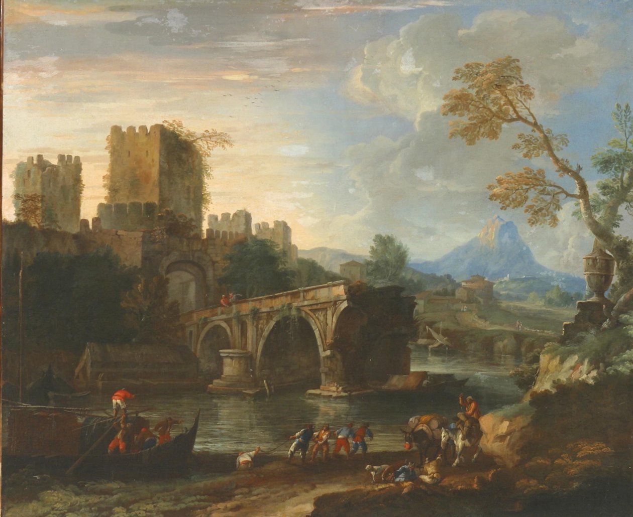 Capriccio com a ponte quebrada. de Luca Carlevaris