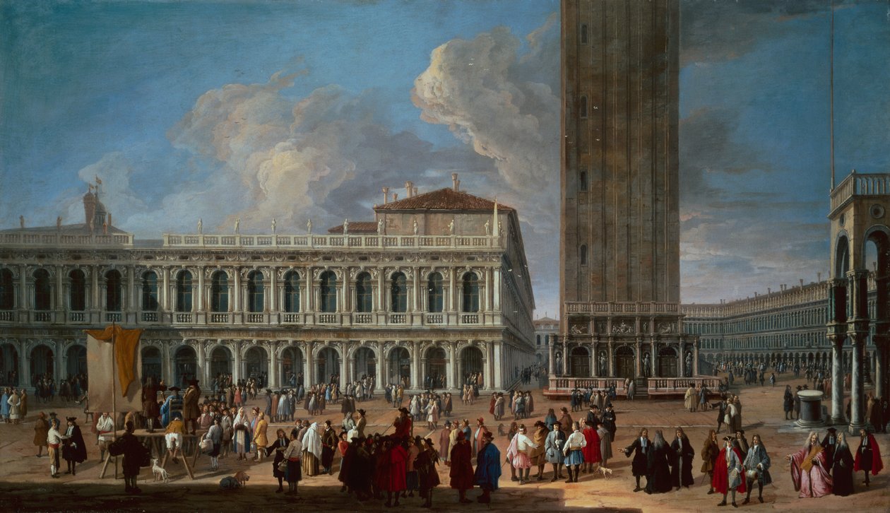 A Piazzetta e a Piazza San Marco, Veneza (óleo sobre tela) de Luca Carlevaris