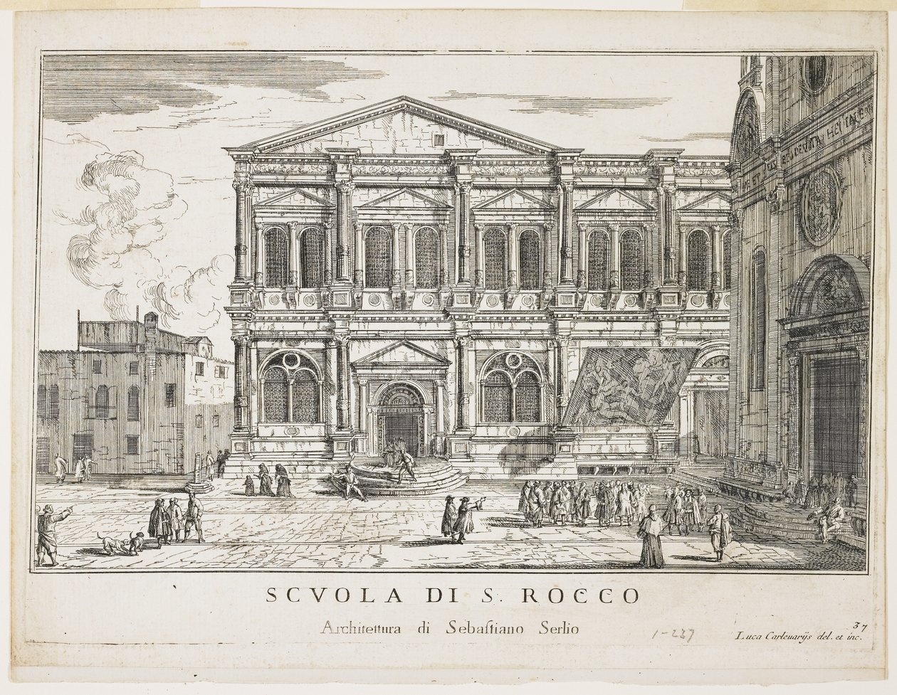 Vista da Confraria de São Rocco, placa dos edifícios e vistas de Veneza, 1703, 1750-53 de Luca Carlevaris