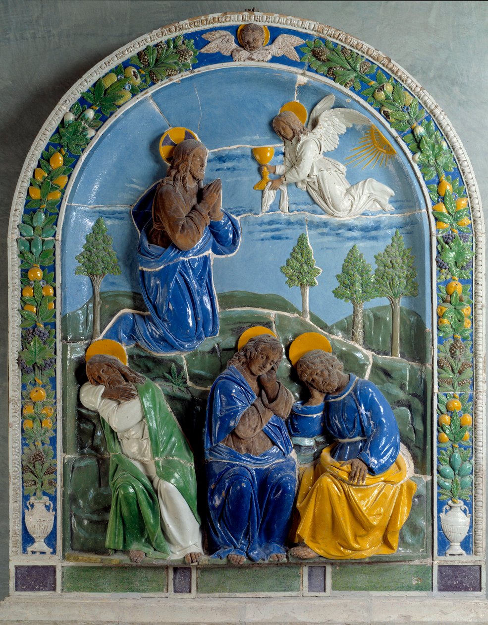 Cristo no Monte das Oliveiras Cerâmica pintada e envernizada por Luca della Robbia (1400-1482) século XV. Paris, Museu do Louvre de Luca Della Robbia