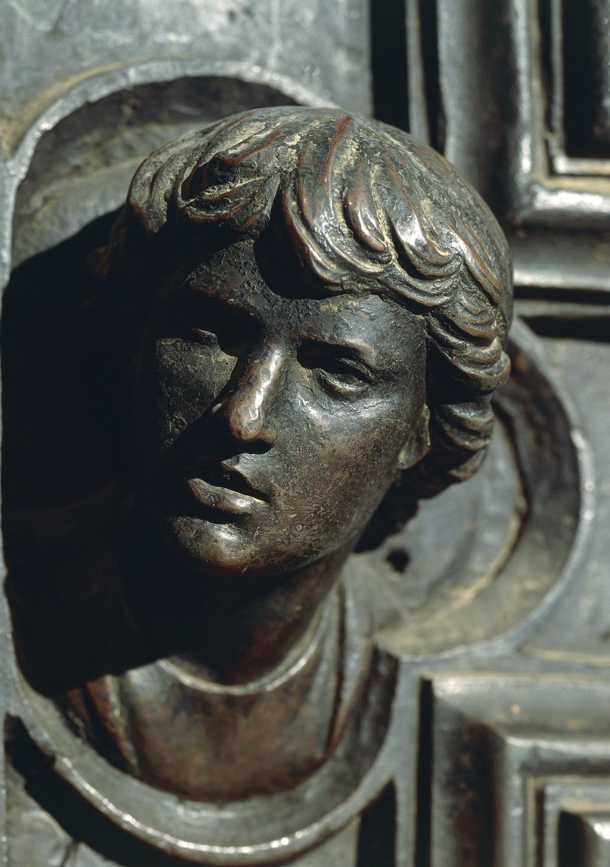 Chefe de Giuliano de Medici, detalhe do trabalho em bronze na porta por Luca della Robbia (1400-1481). Nova Sacristia, Catedral de Santa Maria del Fiore, Florença. Itália de Luca Della Robbia