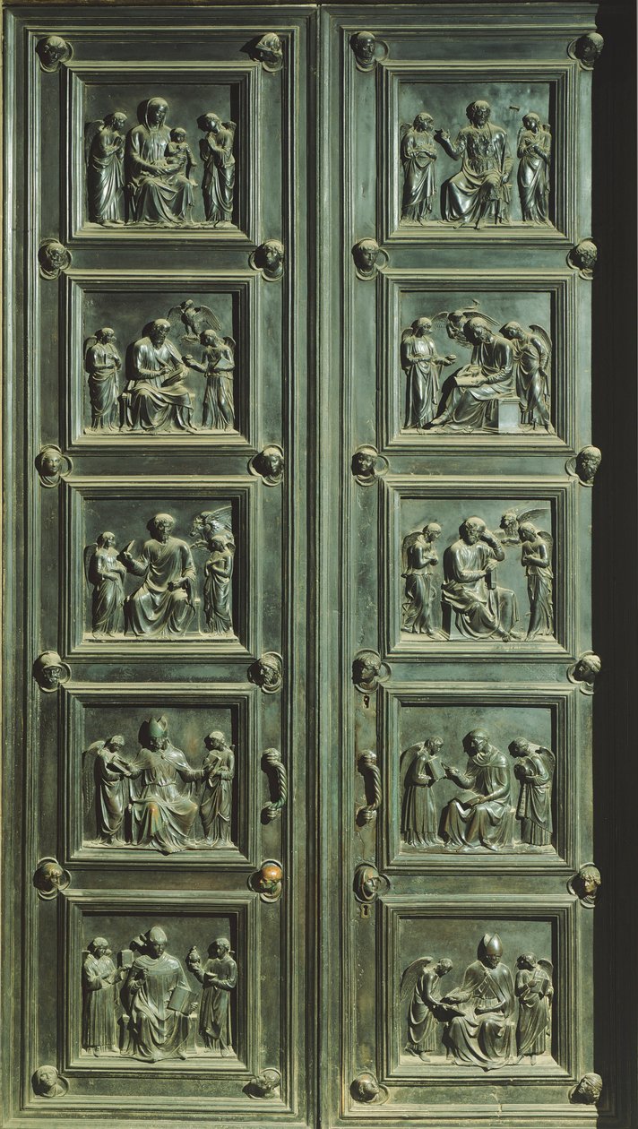 Itália, Florença, Igreja de Santa Maria del Fiore, Porta da sacristia das missas, de Luca della Robbia (cerca de 1400-1482) (Património Mundial da UNESCO de Luca Della Robbia