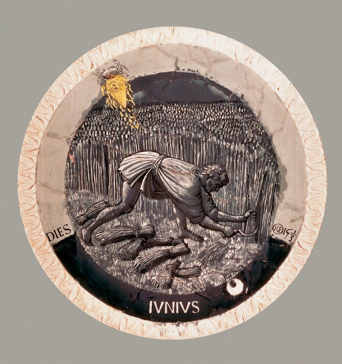 Junho: um camponês a colher o trigo. Terracotta de Luca della Robbia de Luca Della Robbia