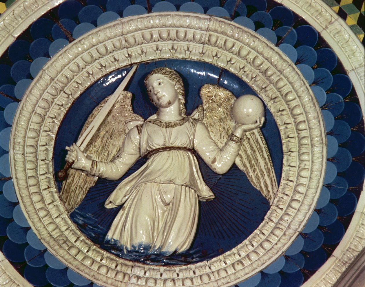 Justiça, redonda da Tumba do Cardeal de Portugal, 1460 (terracota vidrada) de Luca Della Robbia