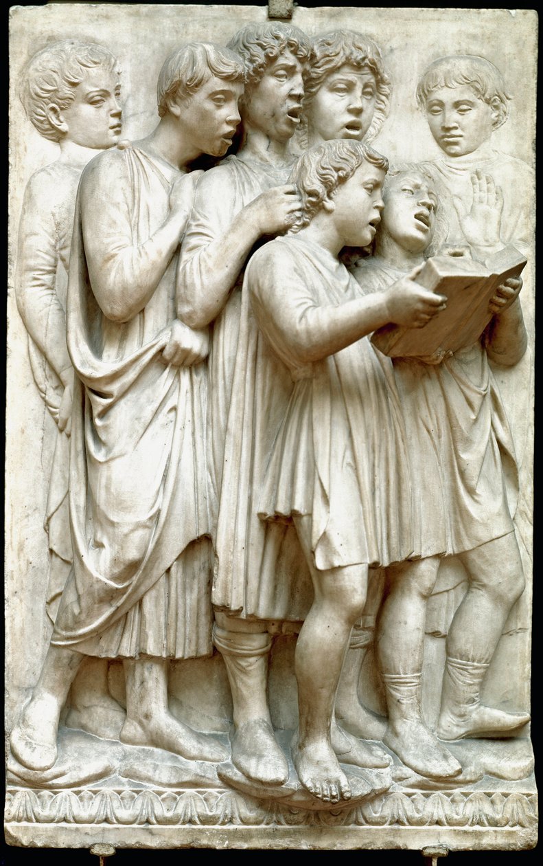 La cantoria ou crianças cantando em coro - Relevo em mármore (Altura 348 cm), de Luca della Robbia (c.1400-1482) de Luca Della Robbia