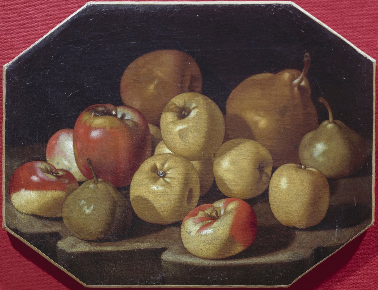 Natureza morta com maçãs e pêras, pintura a óleo de Luca Forte (1610-1670) de Luca Forte