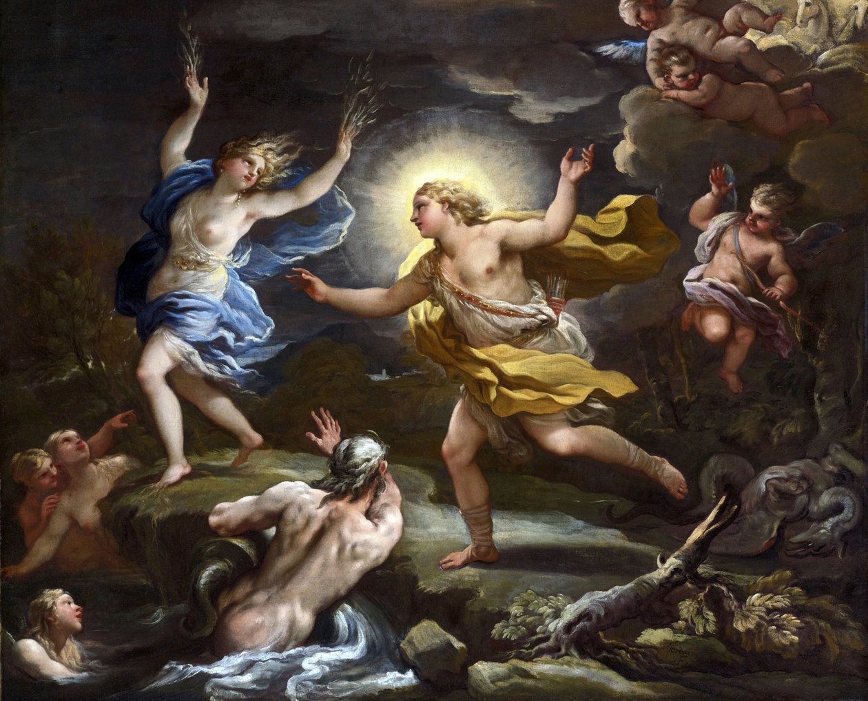 Barroco : Apollo e Daphne par Giordano, Luca (1632-1705). Óleo sobre tela de Luca Giordano