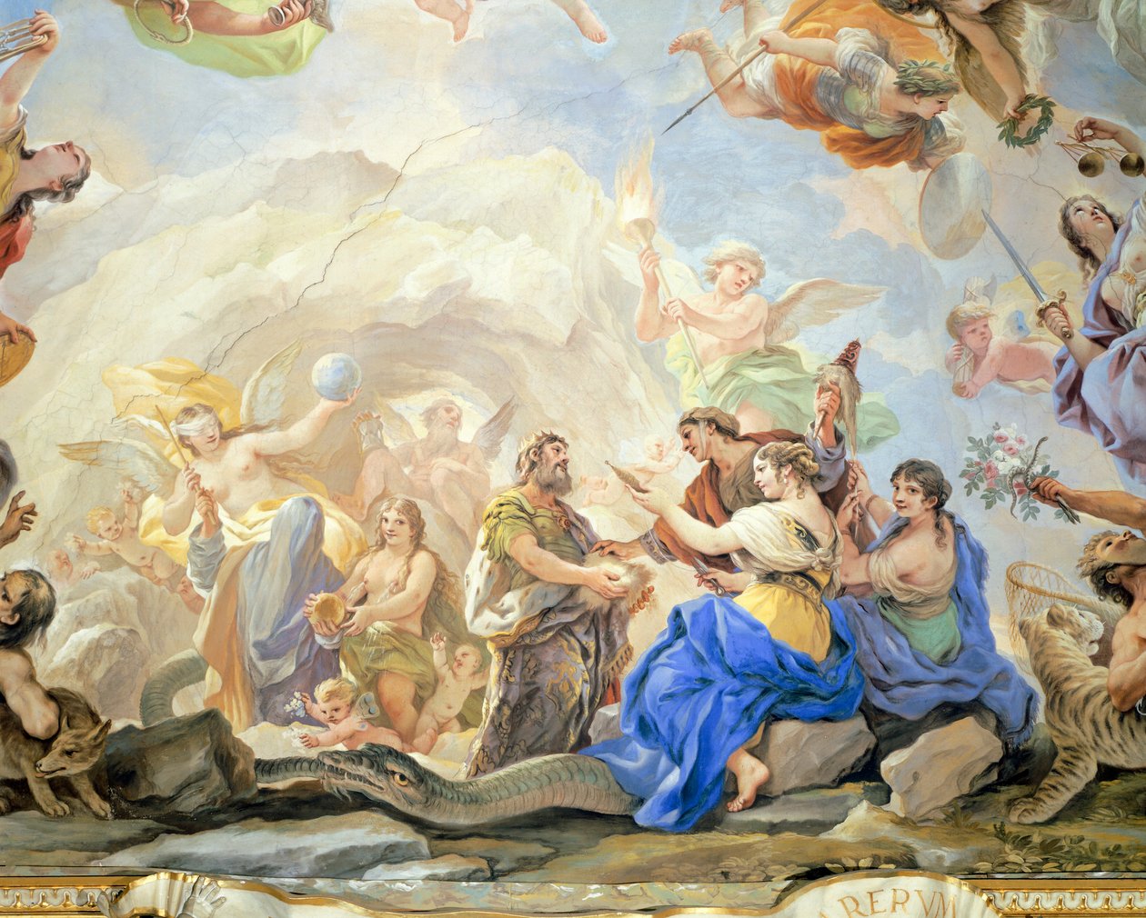 Nascimento do Homem, detalhe do ciclo de afrescos no Salão dos Espelhos por Luca Giordano (1634-1705), fresco, Palazzo Medici Riccardi, Florença de Luca Giordano