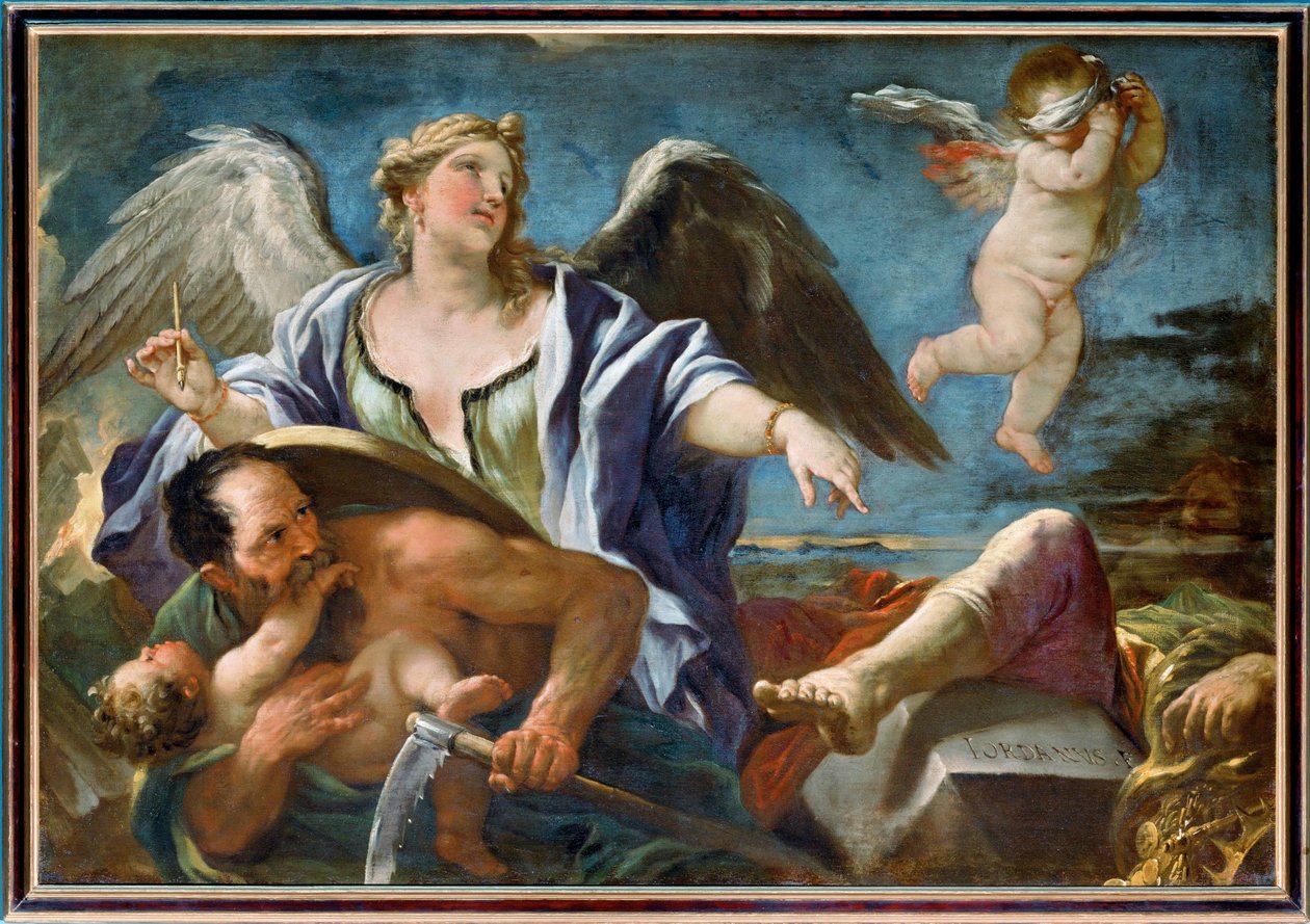 A História escreve os anais nas costas do Tempo (pintura sobre tela) de Luca Giordano