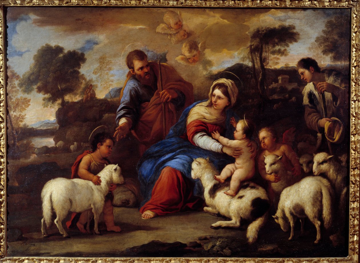 Sagrada família. Pintura de Luca Giordano Dit Fa Presto (1632-1705) de Luca Giordano