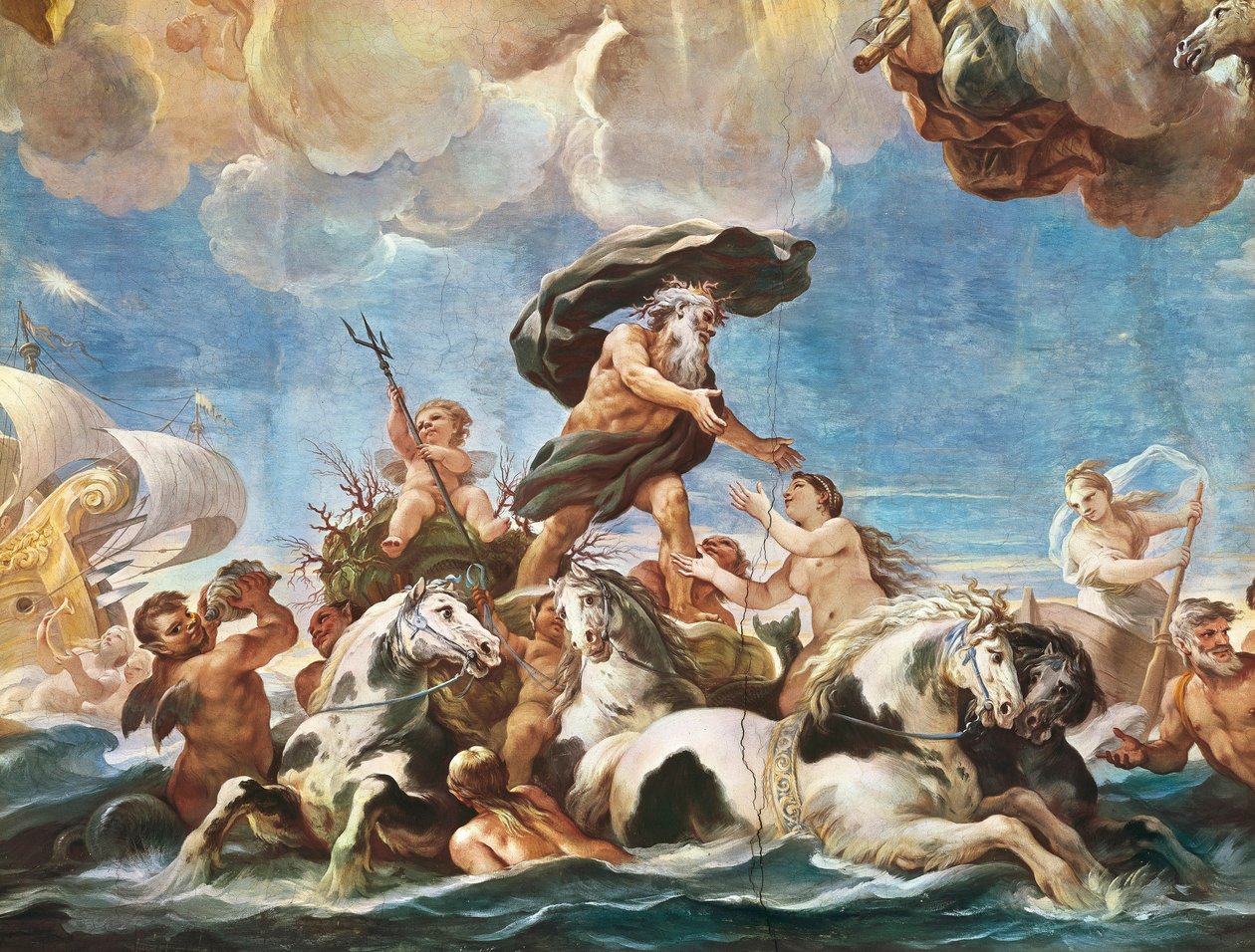 Neptuno, detalhe (fresco) de Luca Giordano
