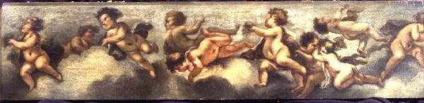 Putti disporting (papel sobre tela) (ver também 67092-94) de Luca Giordano