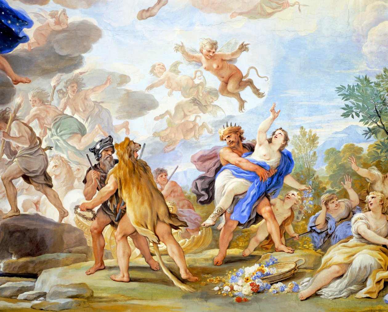 Estupro de Proserpina, detalhe do ciclo de afrescos na Sala dos Espelhos de Luca Giordano (1634-1705), afresco, Palazzo Medici Riccardi, Florença de Luca Giordano