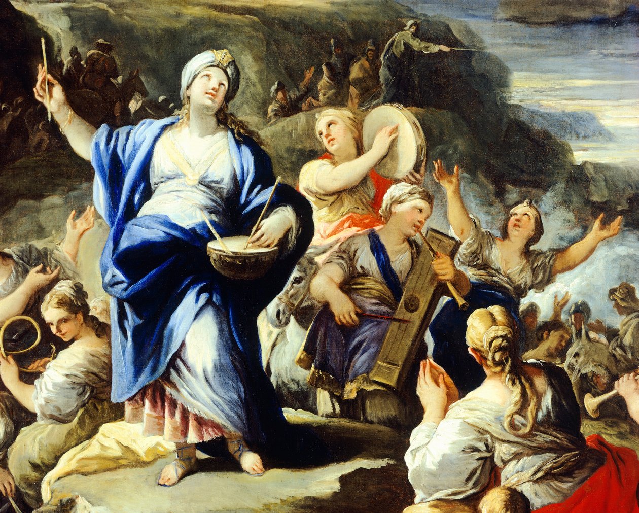 Cena de dançar e cantar, de Song of Miriam, de Luca Giordano (1634-1705), óleo sobre cobre de Luca Giordano