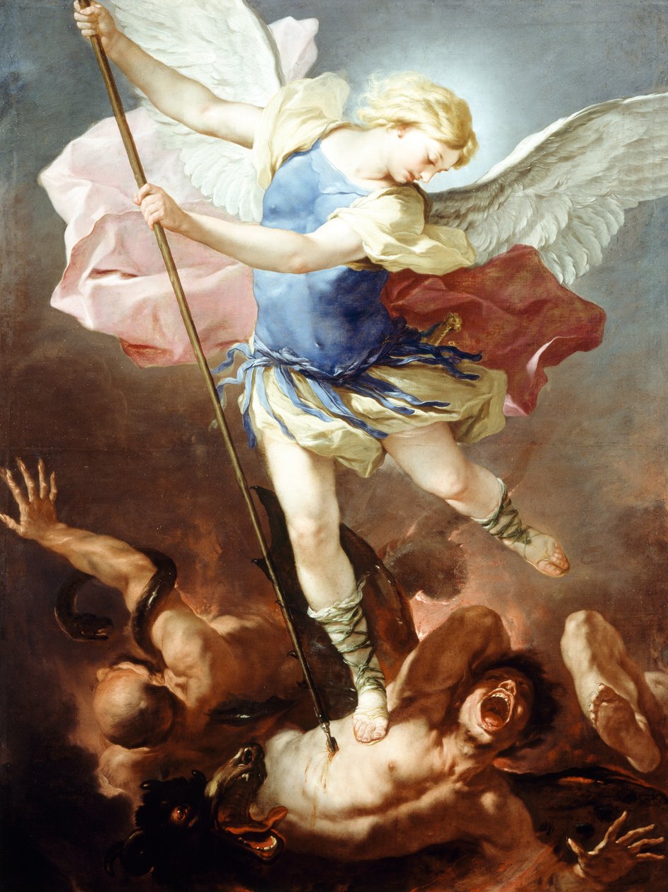 São Miguel derrota o demónio, por Luca Giordano (1634-1705), óleo sobre tela de Luca Giordano
