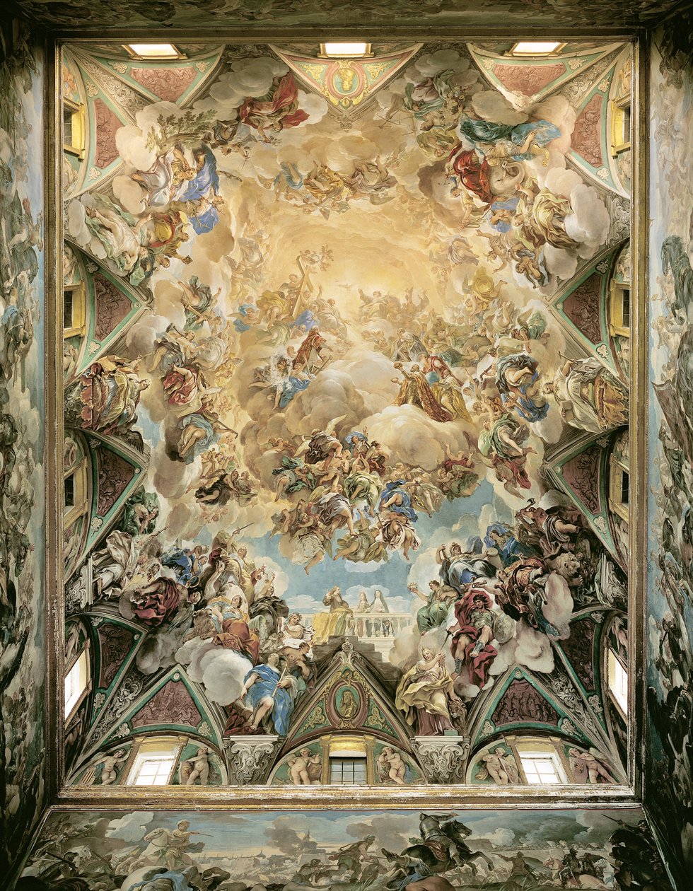 A glória celestial e o triunfo dos Habsburgos, do teto acima da grande escadaria de Luca Giordano