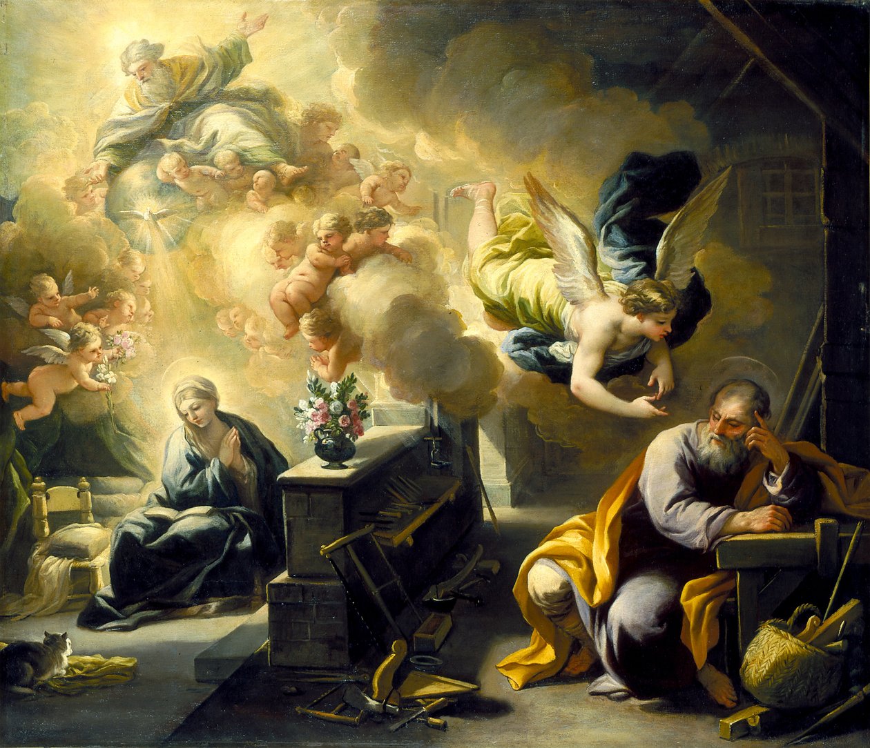 The Dream Of St. Joseph, c.1700 (óleo sobre tela) de Luca Giordano