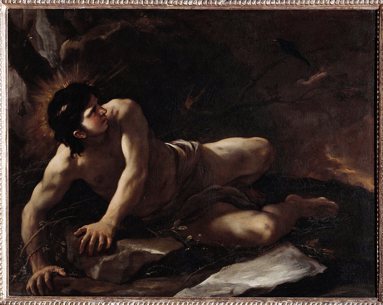 A tentação de São Bento, que se atira para o silvado para evitar tentações) Pintura de Luca Giordano (1634-1705) Museo dell